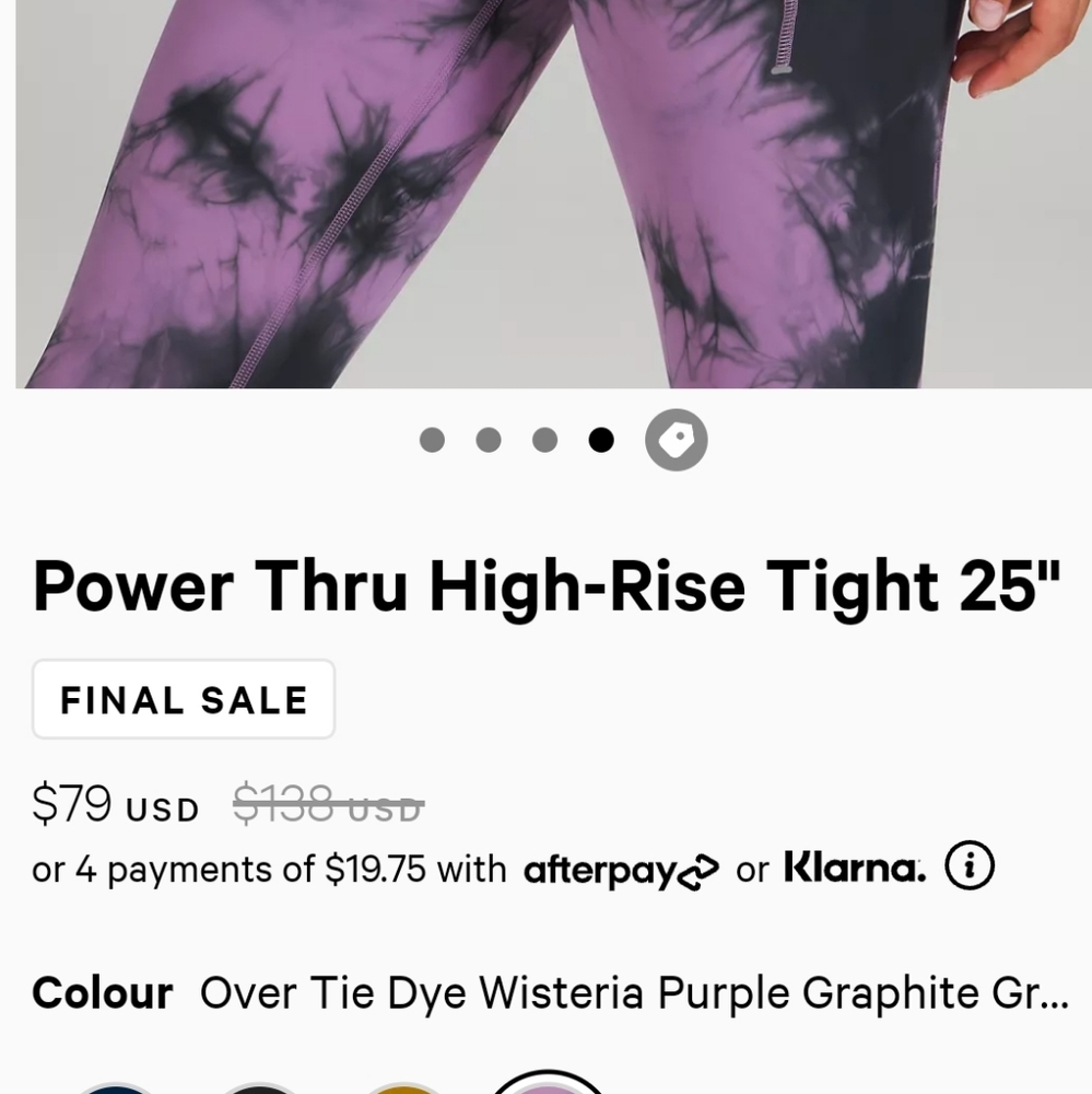 Lululemon Power Thru High Rise Crop 23" Legging Tie Dye Athleisure Athletic NWT - Picture 5 of 14